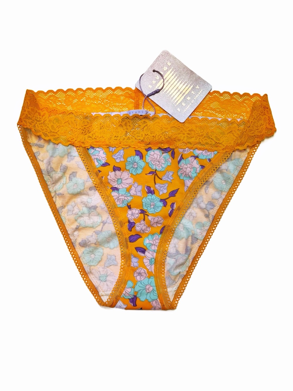 Savage X Fenty Orange Floral Lace Panties Size Small NWT